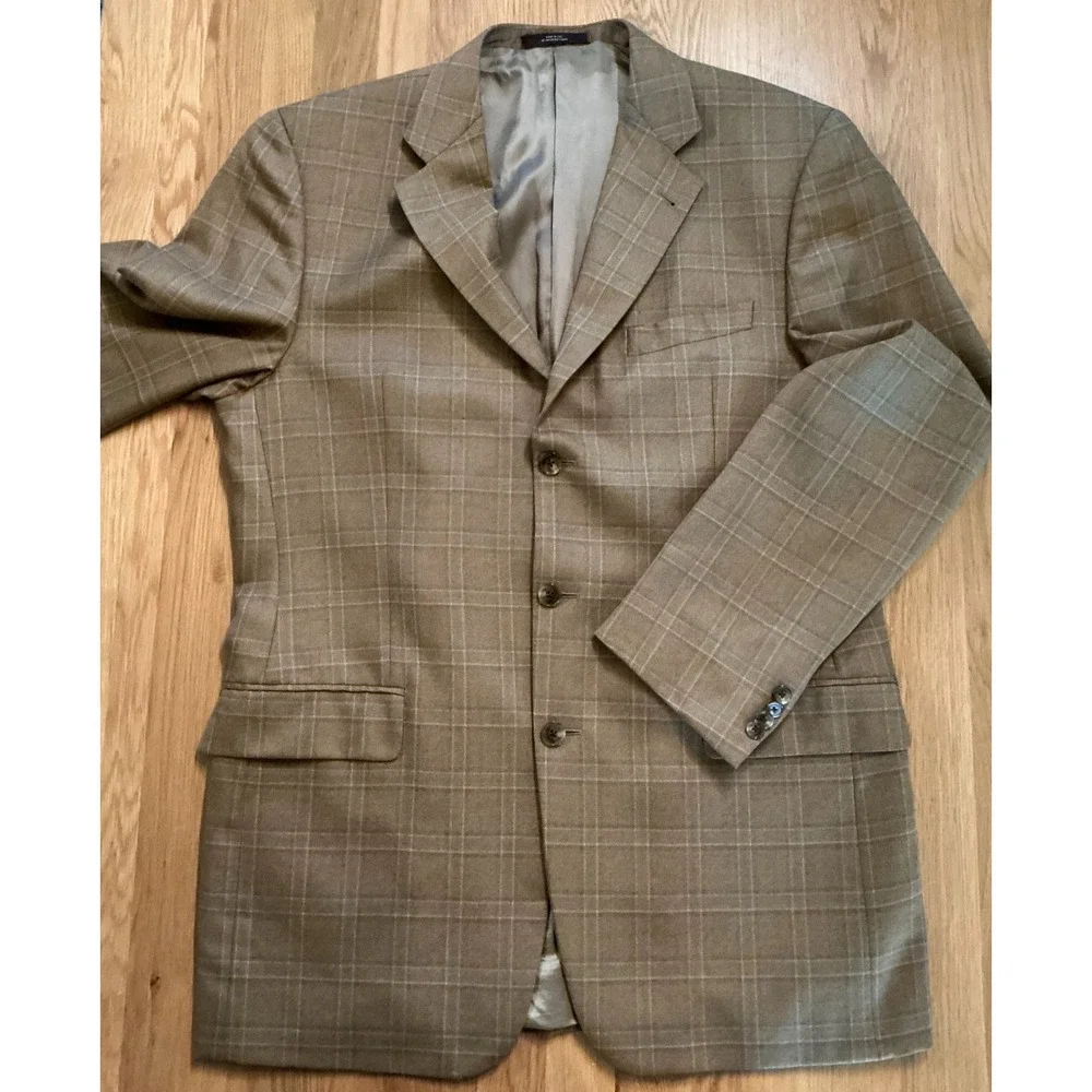 Joseph Abboud Men's Blazer‎ 44R Camel Gray Windowpane Check Sportcoat USA Made